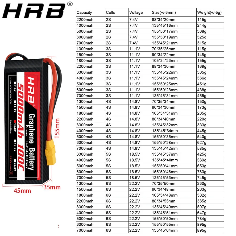 Batterie graphène 2S 3S 4s 6s  - 4S Lipo Battery 14.8V 6000Mah avis et prix
