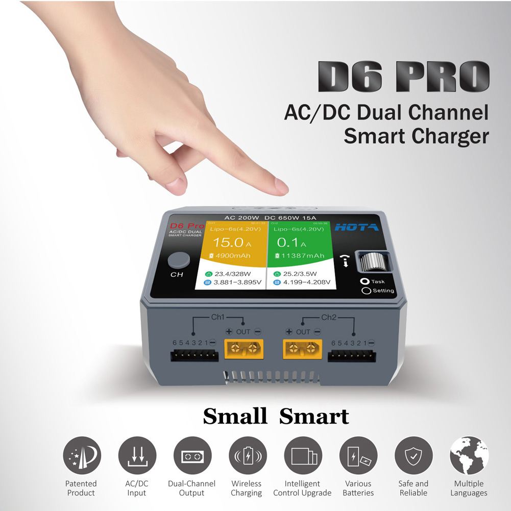 HOTA D6 Pro noir AC 200w DC 2x - Hota D6 Pro Dual Lipo Charger avis et prix